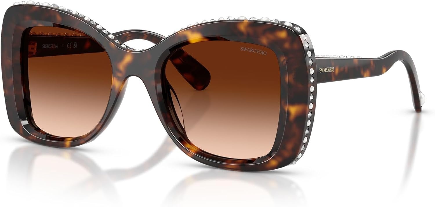 image:imageSwarovski Womens SK6062U Universal Fit Butterfly Sunglasses 51 mmHavana Tortoise CrystalGradient Brown