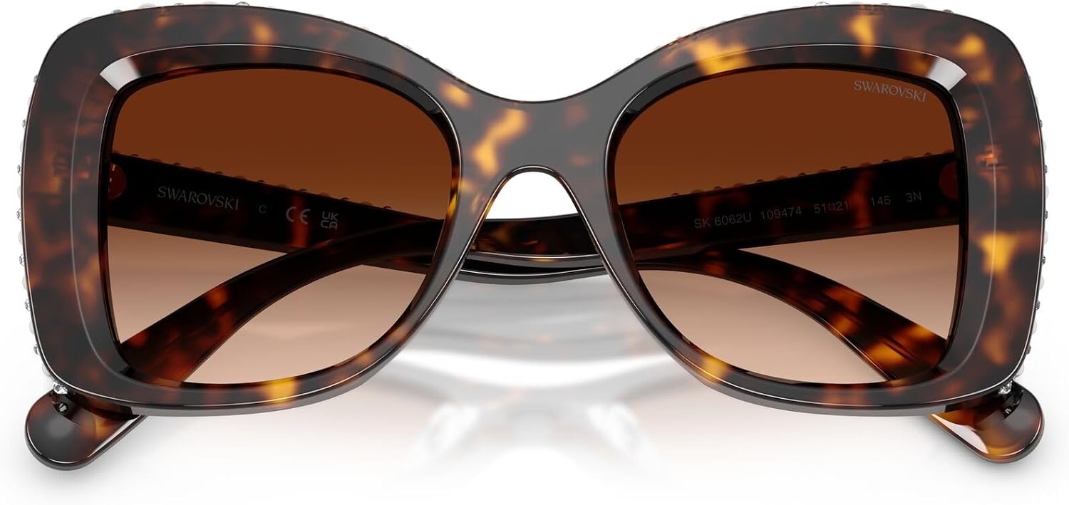 image:imageSwarovski Womens SK6062U Universal Fit Butterfly Sunglasses 51 mmHavana Tortoise CrystalGradient Brown