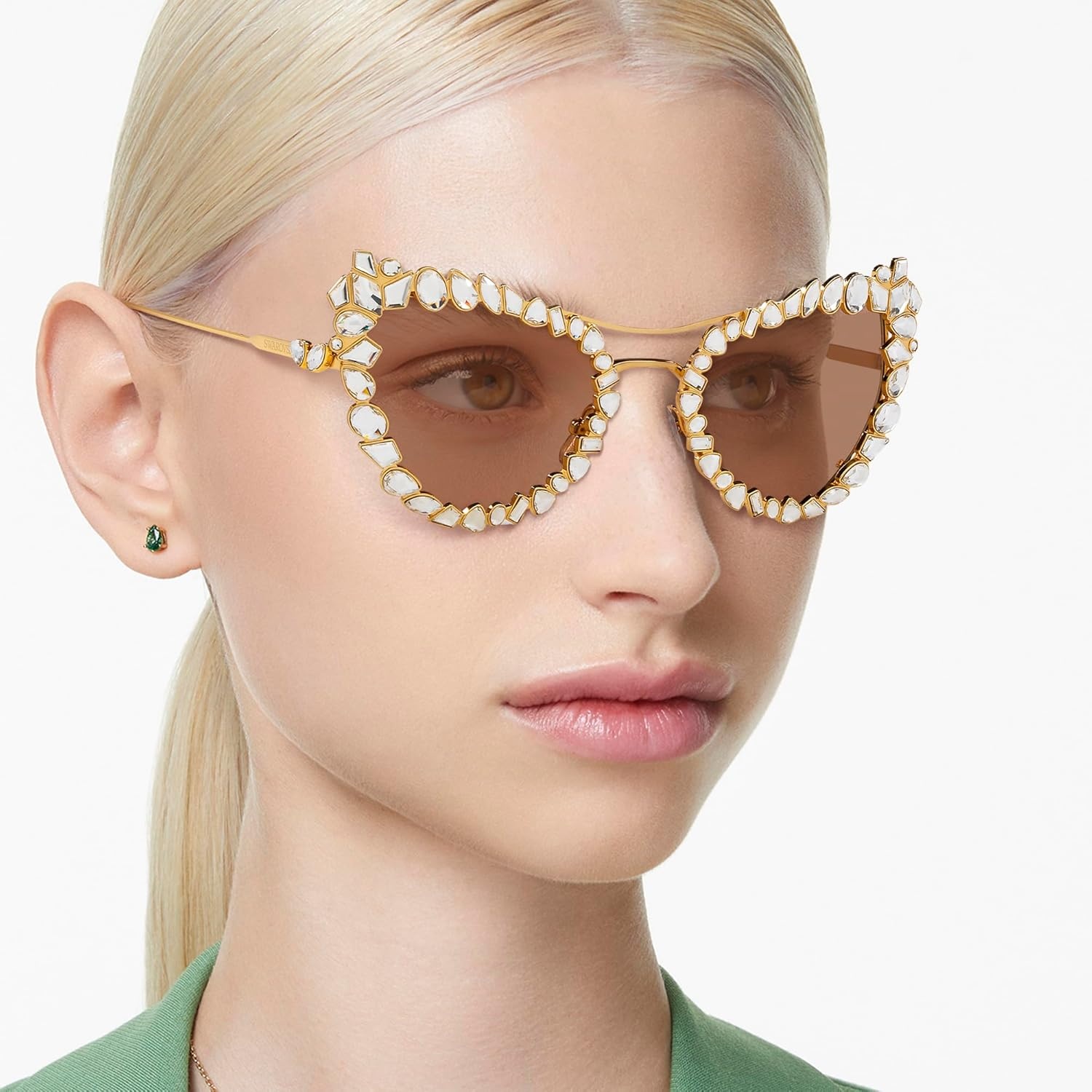 image:imageSwarovski womens Sk 7011 With Crystal Clipon Butterfly SunglassesGoldLight Brown