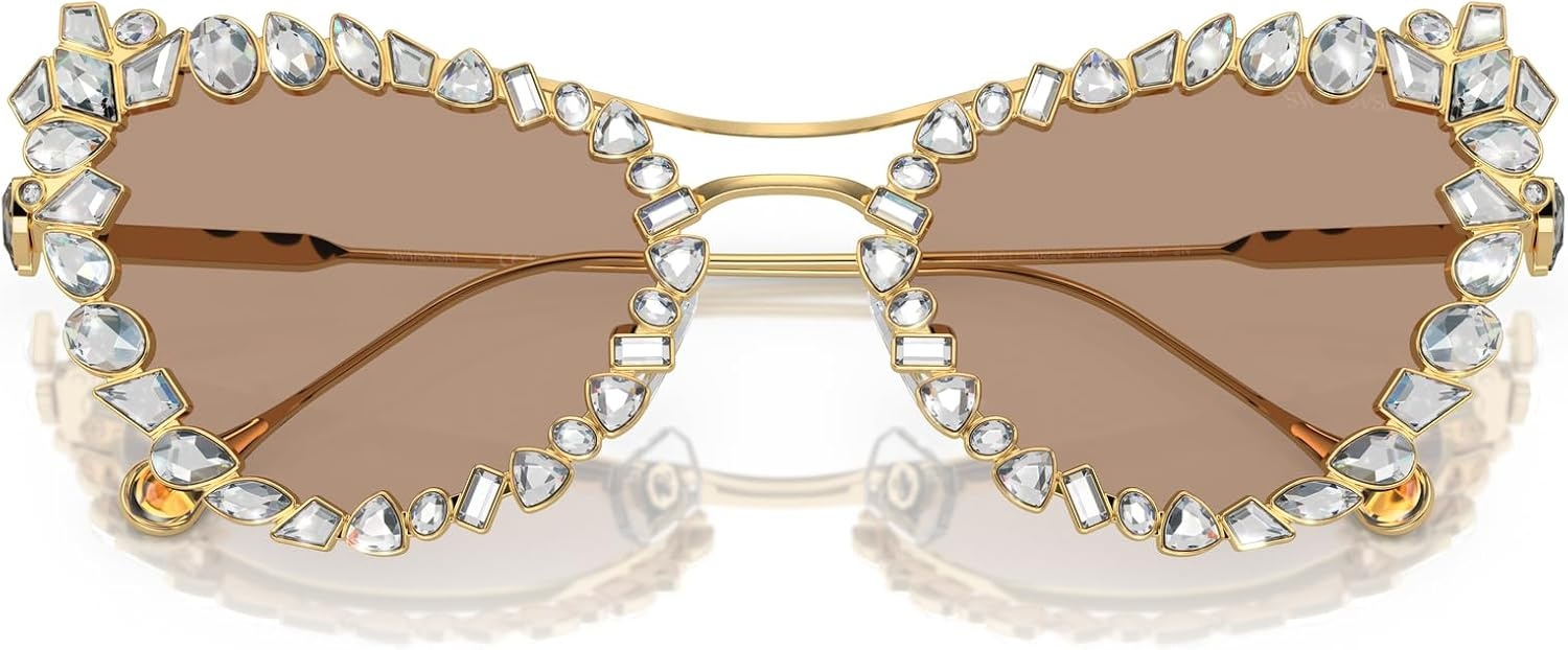 image:imageSwarovski womens Sk 7011 With Crystal Clipon Butterfly SunglassesGoldLight Brown