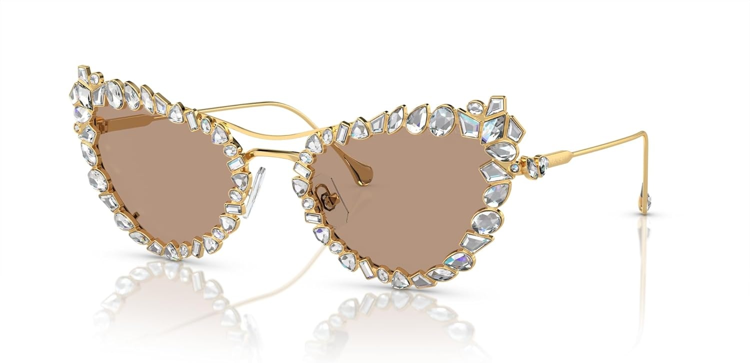 image:imageSwarovski womens Sk 7011 With Crystal Clipon Butterfly SunglassesGoldLight Brown