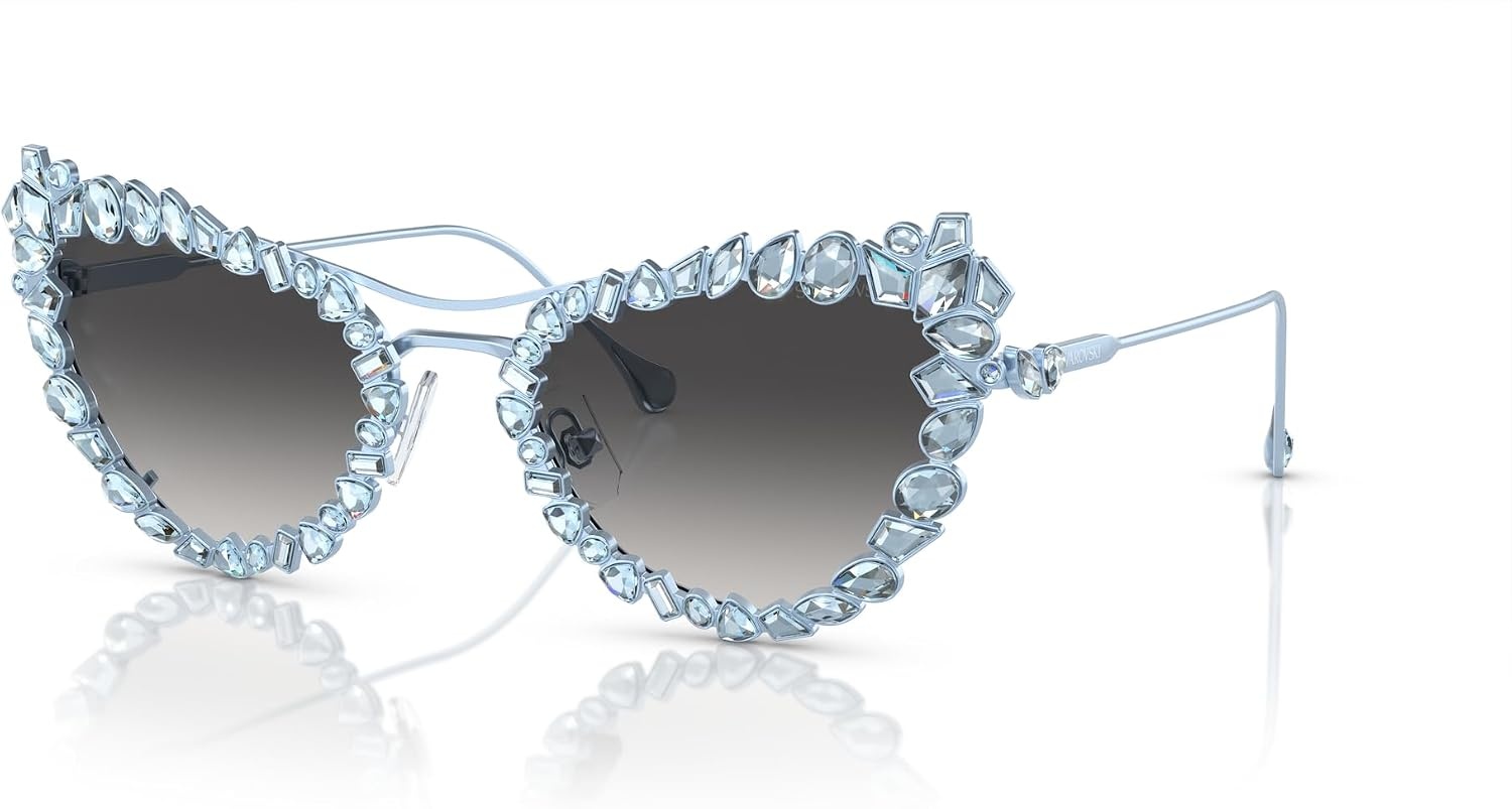 image:imageSwarovski womens Sk 7011 With Crystal Clipon Butterfly SunglassesLight Blue MatteGrey Gradient