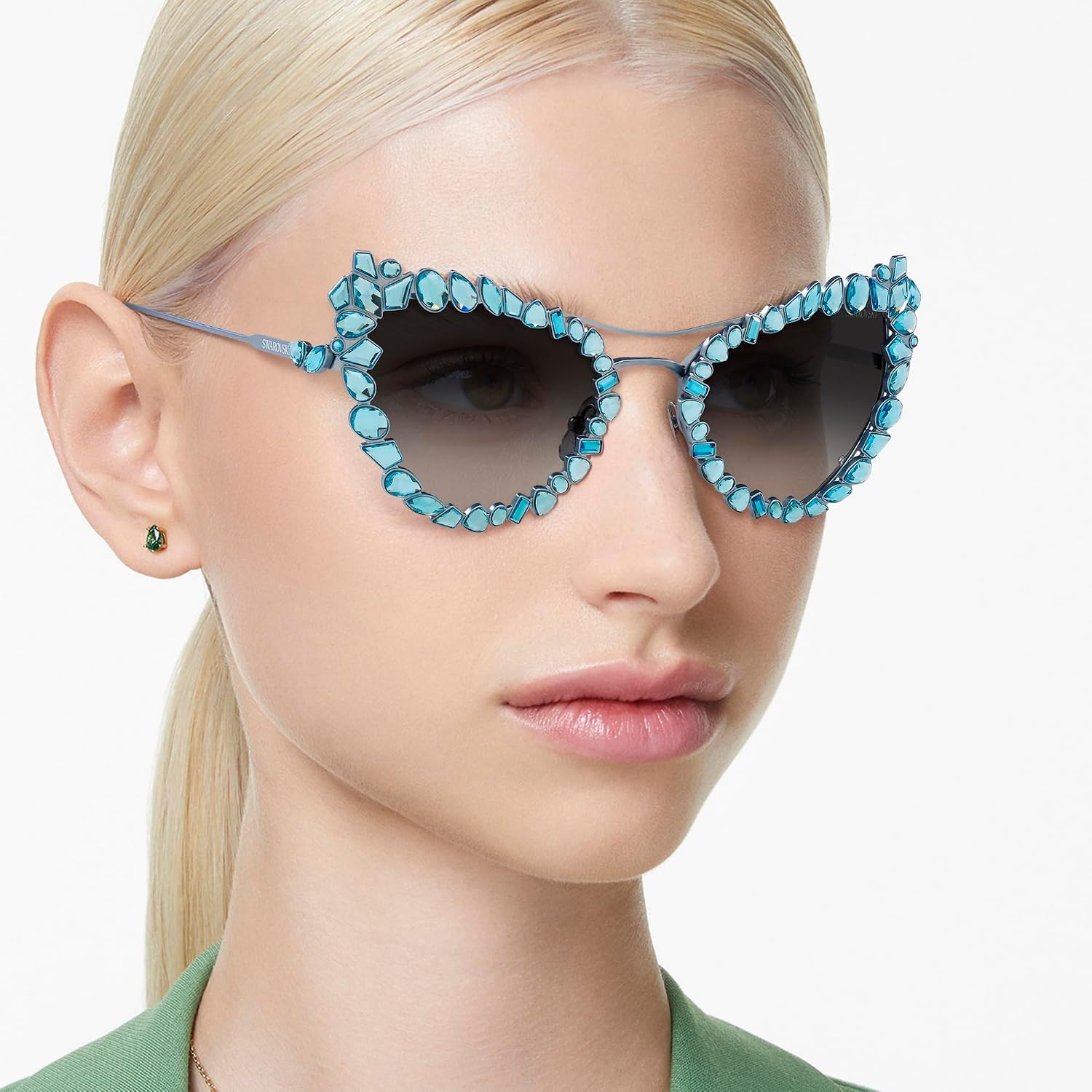 image:imageSwarovski womens Sk 7011 With Crystal Clipon Butterfly SunglassesLight Blue MatteGrey Gradient