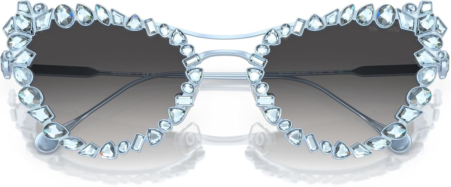 image:imageSwarovski womens Sk 7011 With Crystal Clipon Butterfly SunglassesLight Blue MatteGrey Gradient