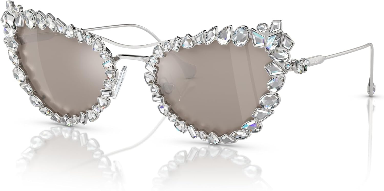 image:imageSwarovski womens Sk 7011 With Crystal Clipon Butterfly SunglassesSilverClear Mirrored Real Platinum