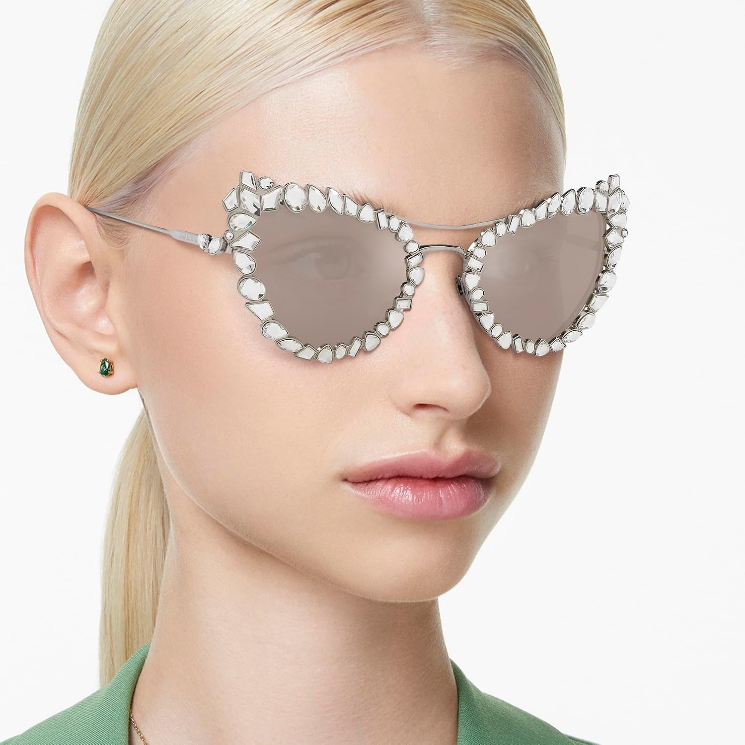 image:imageSwarovski womens Sk 7011 With Crystal Clipon Butterfly SunglassesSilverClear Mirrored Real Platinum