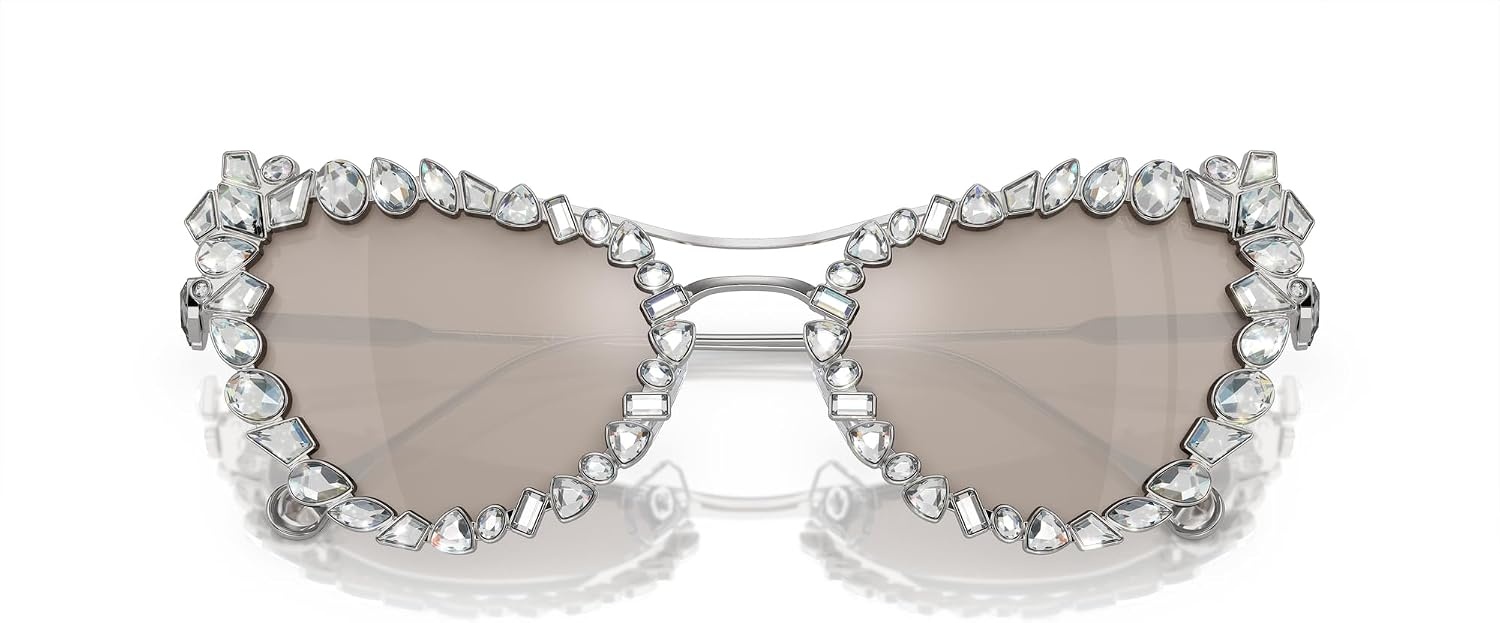 image:imageSwarovski womens Sk 7011 With Crystal Clipon Butterfly SunglassesSilverClear Mirrored Real Platinum
