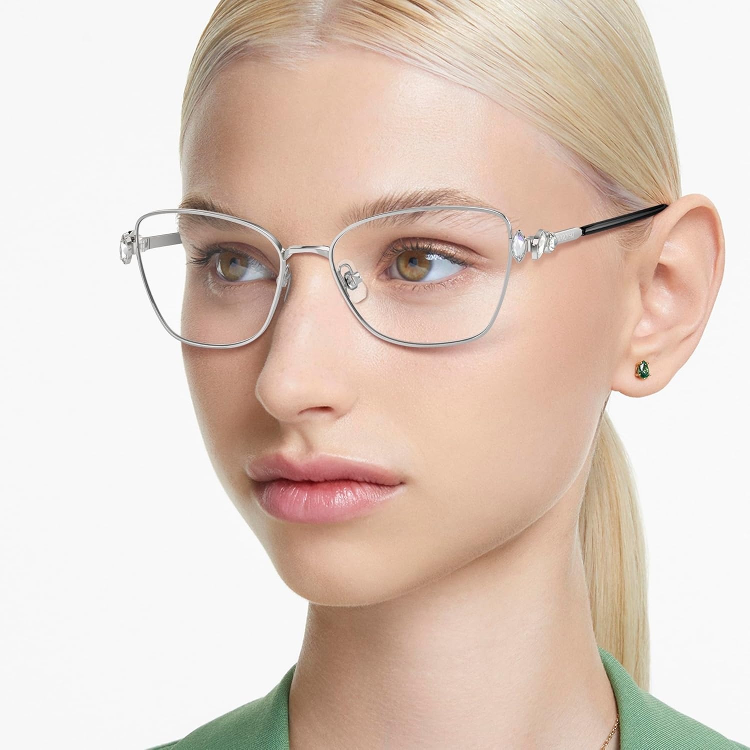 image:imageSwarovski womens Sk1006 Square Prescription Eyewear FramesSilverBlackDemo Lens