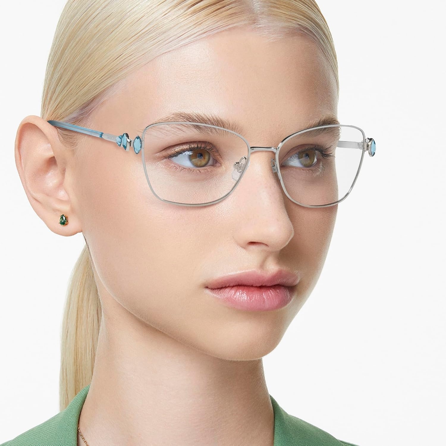 image:imageSwarovski womens Sk1006 Square Prescription Eyewear FramesSilverBlueDemo Lens