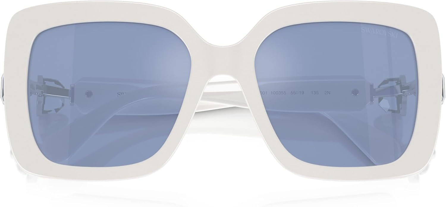 image:imageSwarovski womens Sk6001 Square SunglassesWhiteLight Blue Mirrored Silver