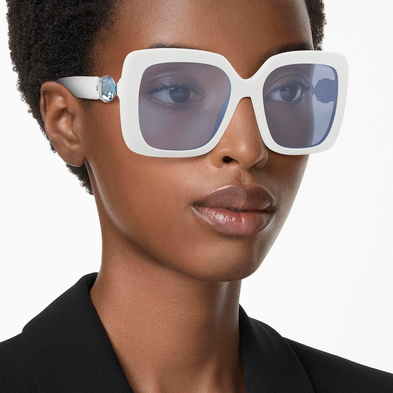 image:imageSwarovski womens Sk6001 Square SunglassesWhiteLight Blue Mirrored Silver