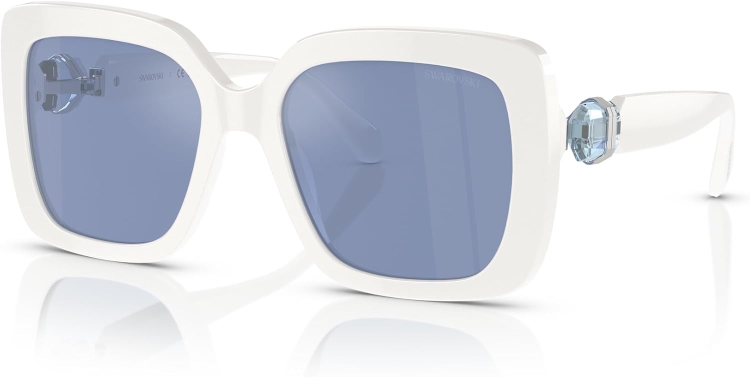 image:imageSwarovski womens Sk6001 Square SunglassesWhiteLight Blue Mirrored Silver