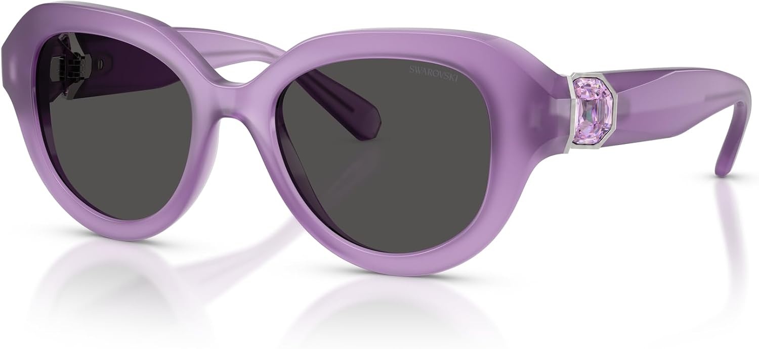 image:imageSwarovski womens Sk6037 Round SunglassesMilky LilacDark Grey
