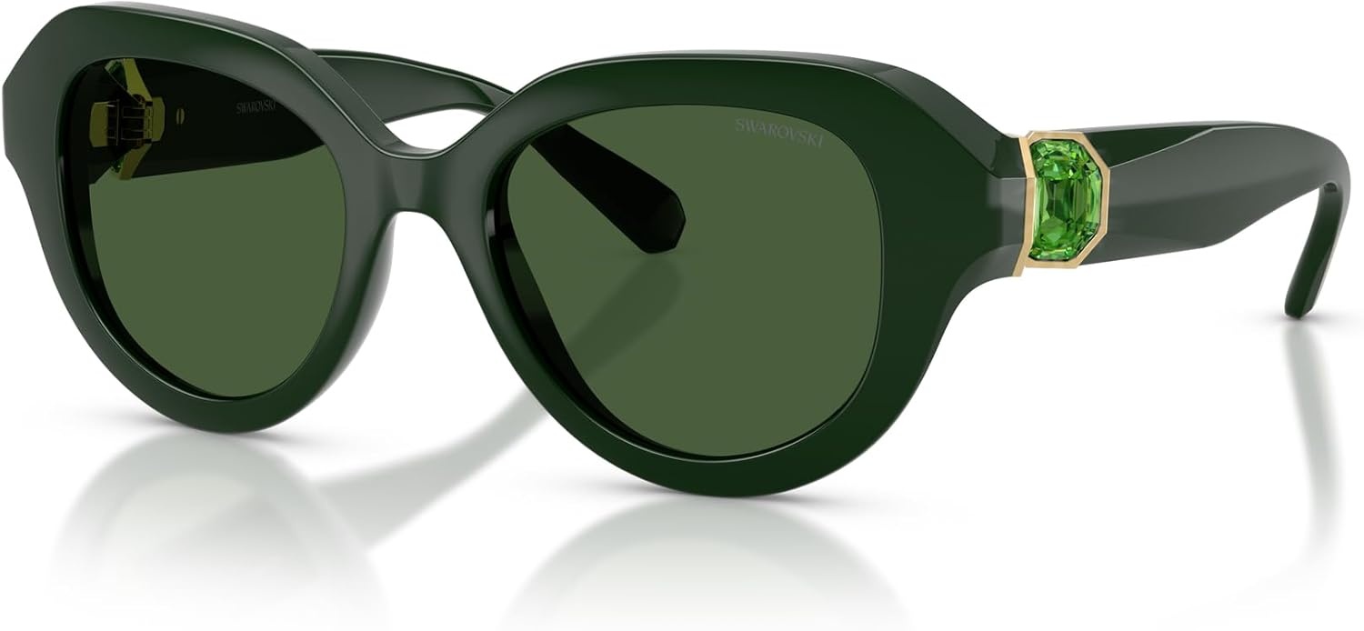 image:imageSwarovski womens Sk6037 Round SunglassesSolid GreenDark Green