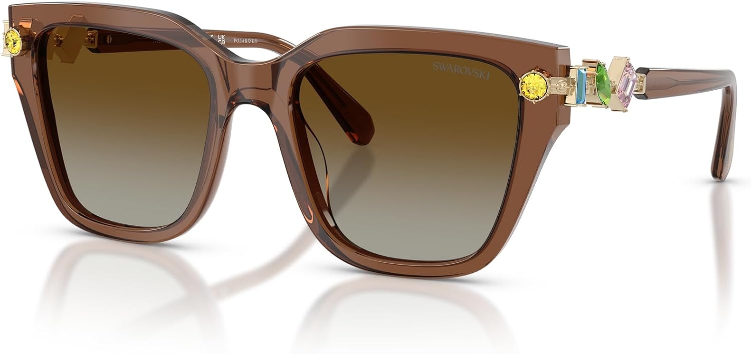 image:imageSwarovski womens Sk6041 Square SunglassesTransparent BrownGradient Brown Polarized