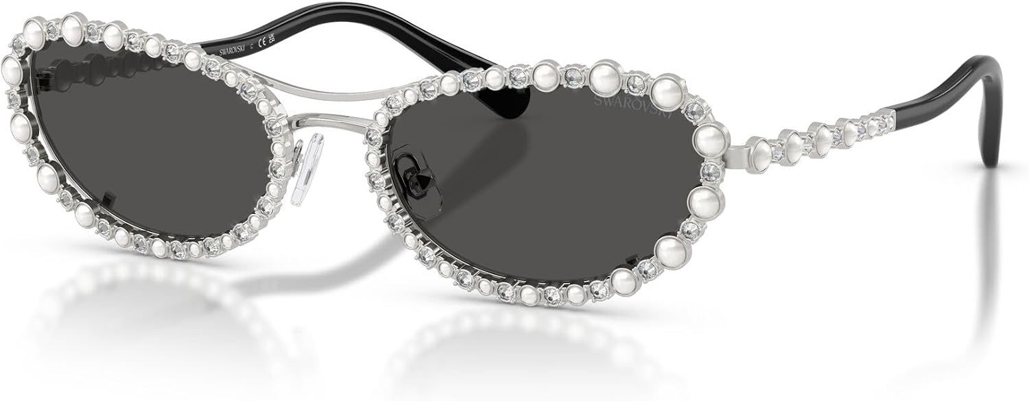 image:imageSwarovski womens Sk7044 Oval SunglassesSilverDark Grey