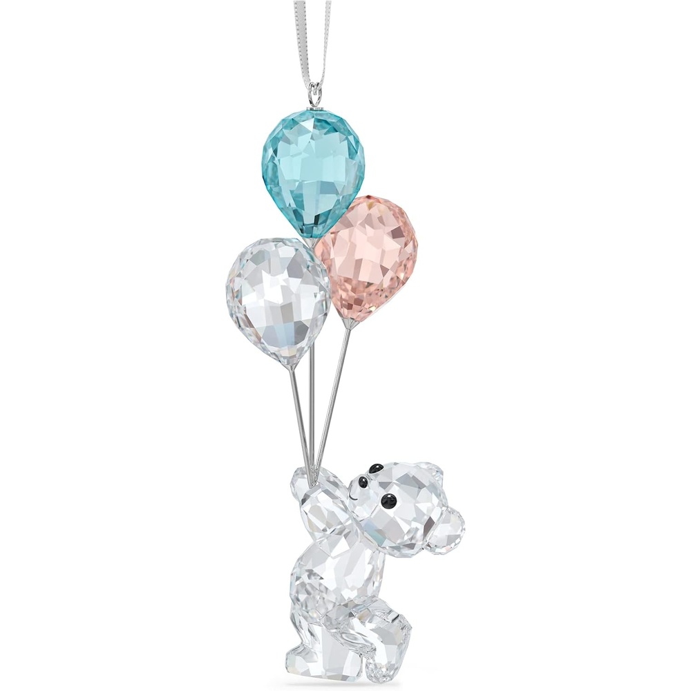 image:imageSWAROVSKI My Little Kris Bear Ornament Clear Swarovski Crystal with Blue and Pink Balloons for Hanging on Tree or Display Part of the Swarovski My Little Kris Bear Collection