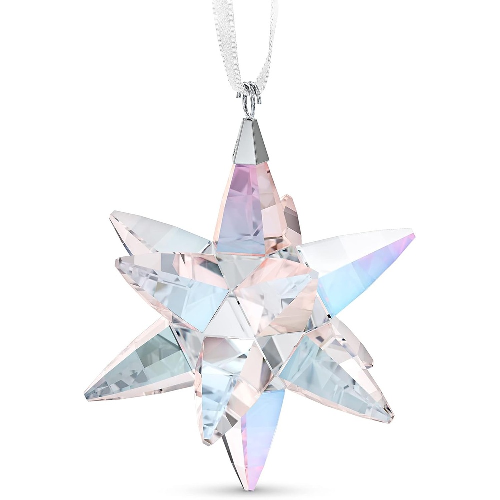 image:imageSWAROVSKI Shimmer Star Ornament Medium Multicolored Swarovski Crystals on White Satin Ribbon Part of the Classic CollectionStar Ornament Medium