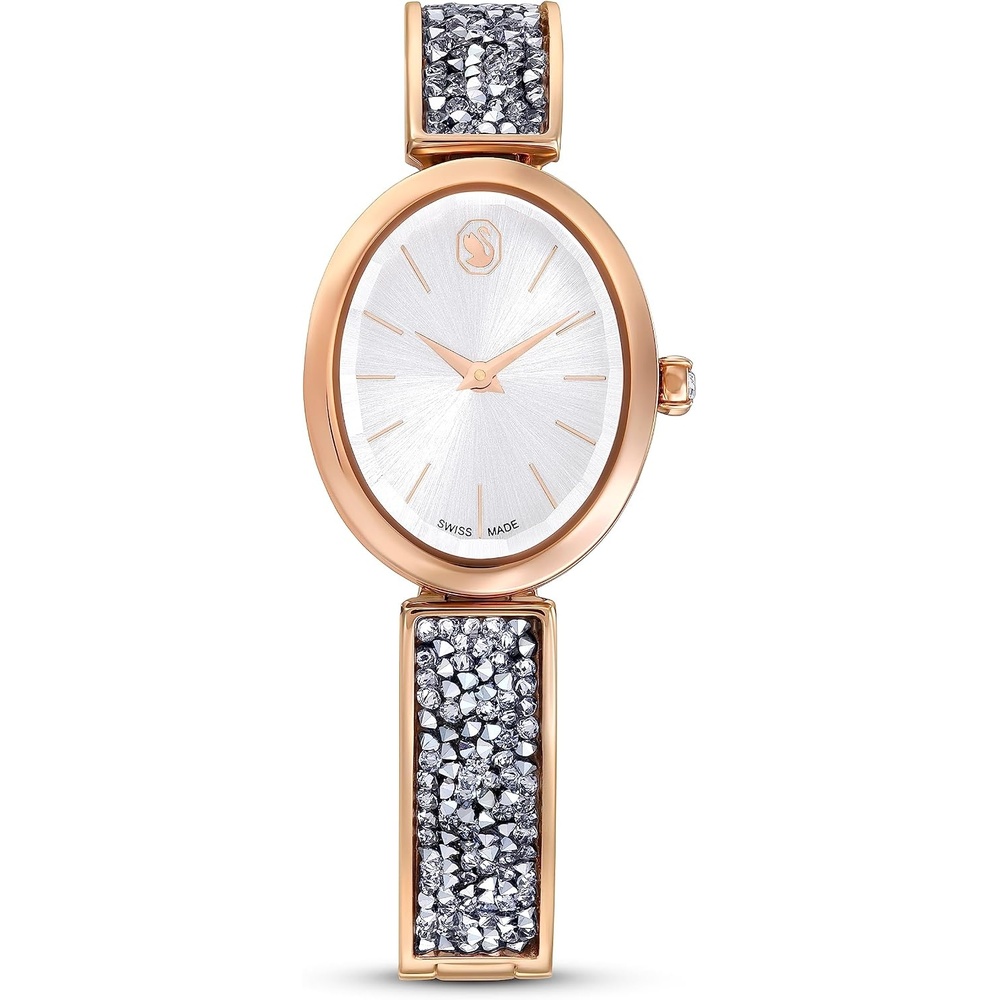image:imageSwarovski Crystal Rock Oval Watch Metal Bracelet Blue Rose GoldTone Finish Swiss Made Part of The Crystal Rock Watch CollectionSilver Crystal Rock