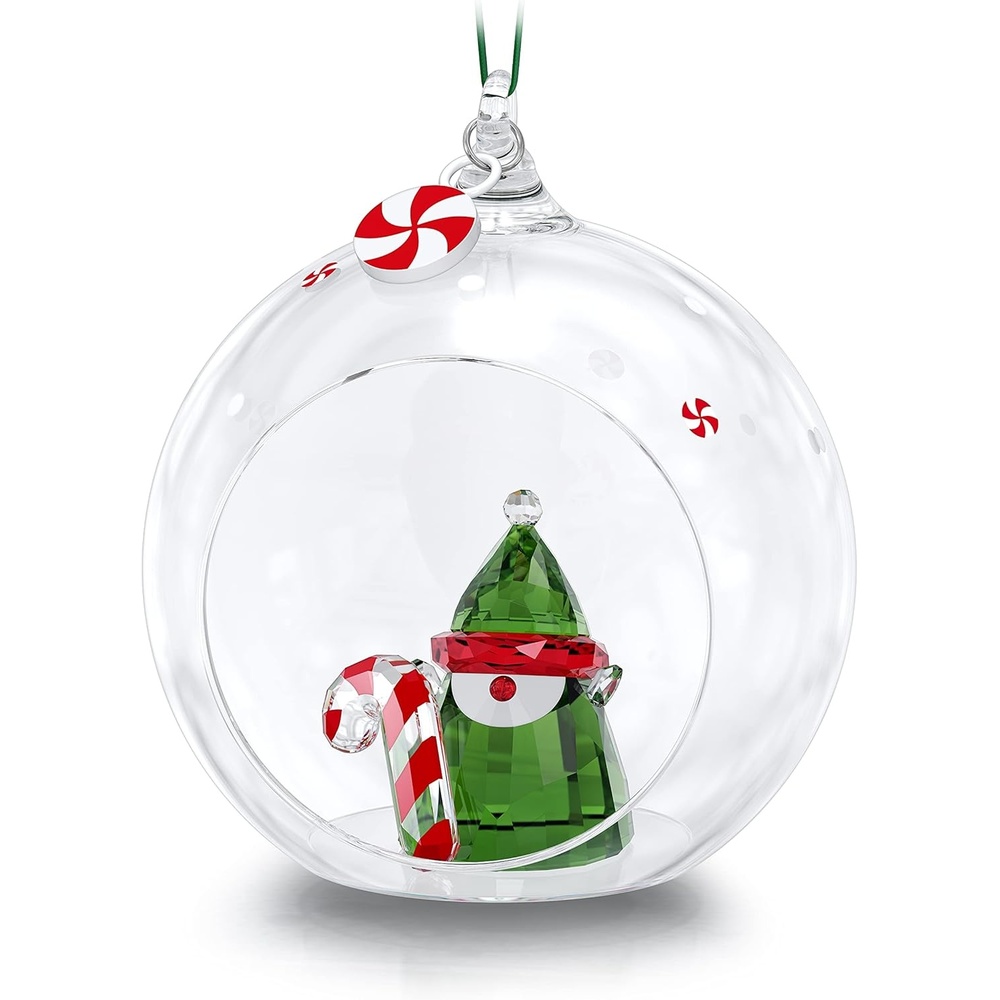 image:imageSwarovski Holiday Cheers Santas Elf Ball Ornament Multicolored Crystals on Green Satin Ribbon Part of the Holiday Cheers Collection