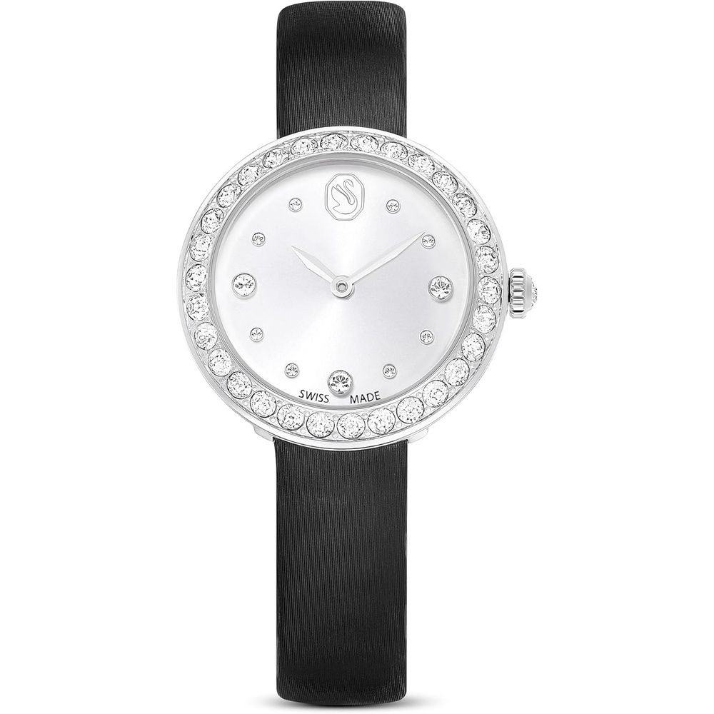 image:imageSwarovski Matrix Tennis Leather Strap Watch Swiss Made Clear Crystals Black Grey Rose GoldTone Stainless Steel FinishesBlack
