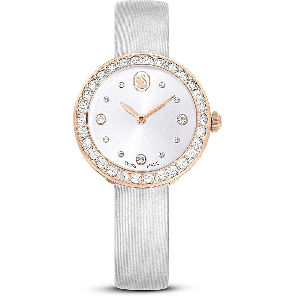 image:imageSwarovski Matrix Tennis Leather Strap Watch Swiss Made Clear Crystals Black Grey Rose GoldTone Stainless Steel FinishesGray