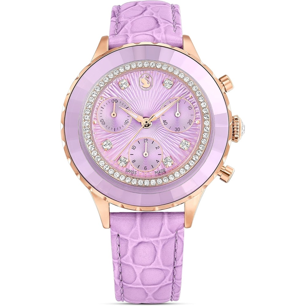 image:imageSwarovski Octea Chrono Watch Swiss Made Leather Strap Purple Rose GoldTone Finish