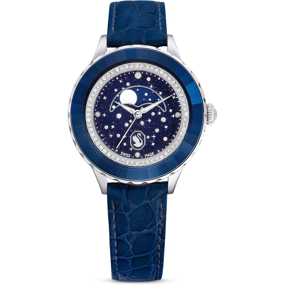 image:imageSwarovski Octea Moon Watch Swiss Made Moon Leather Strap Blue Stainless Steel