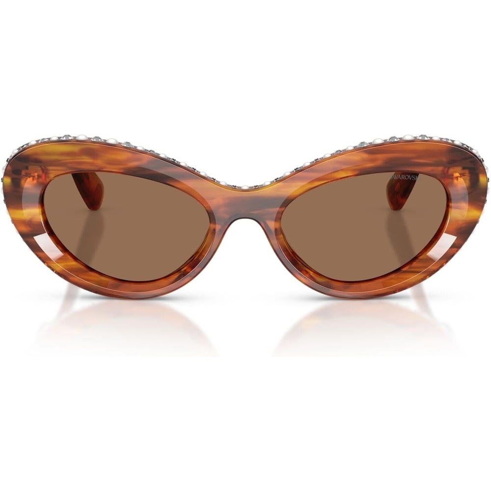 image:imageSwarovski Womens SK6061U Universal Fit Cat Eye Sunglasses51 mmStriped HavanaDark Brown