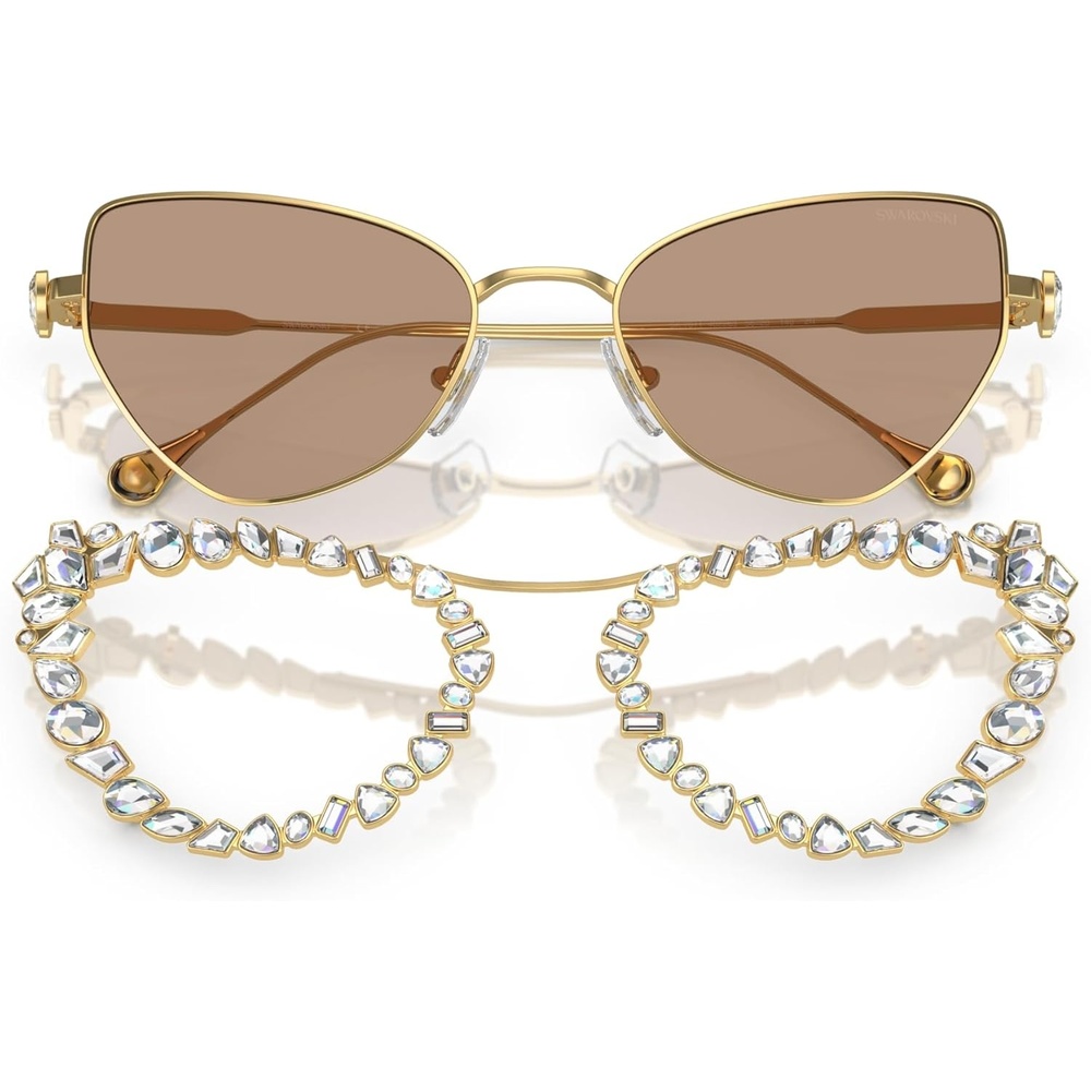 image:imageSwarovski womens Sk 7011 With Crystal Clipon Butterfly SunglassesGoldLight Brown