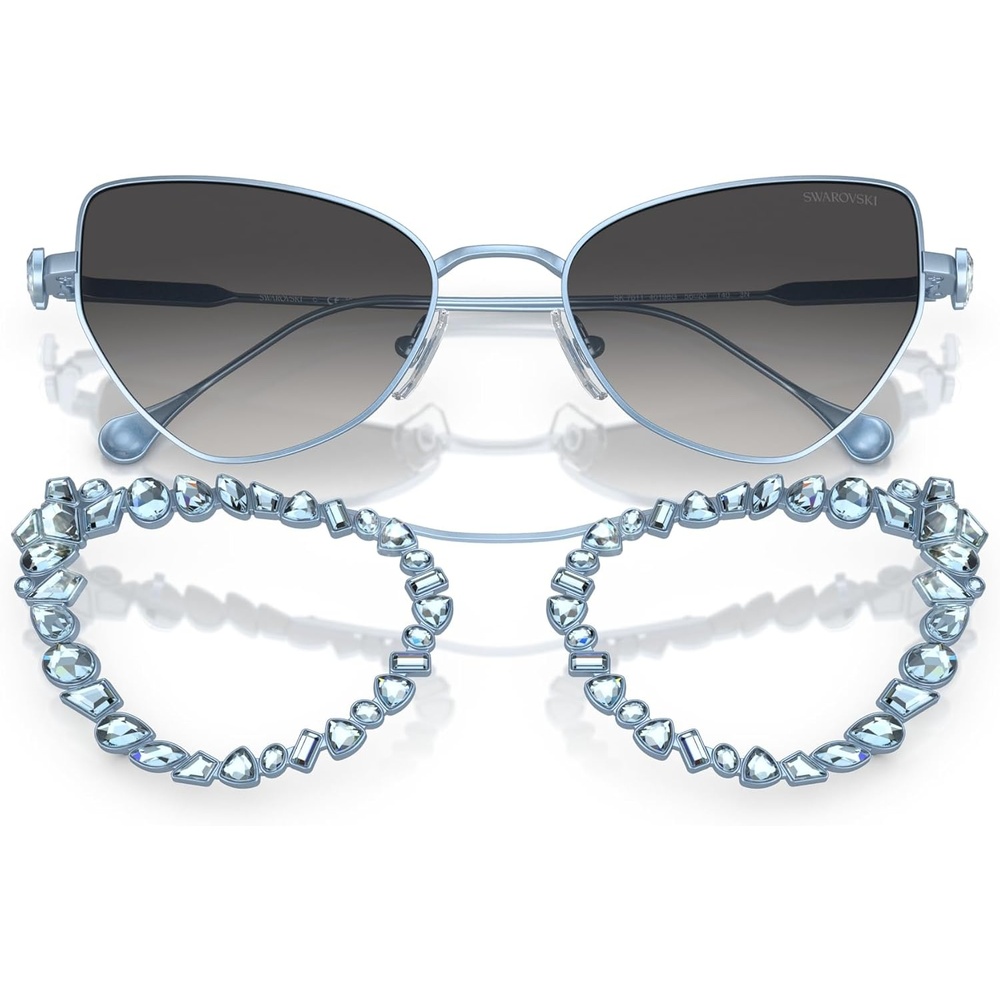 image:imageSwarovski womens Sk 7011 With Crystal Clipon Butterfly SunglassesLight Blue MatteGrey Gradient