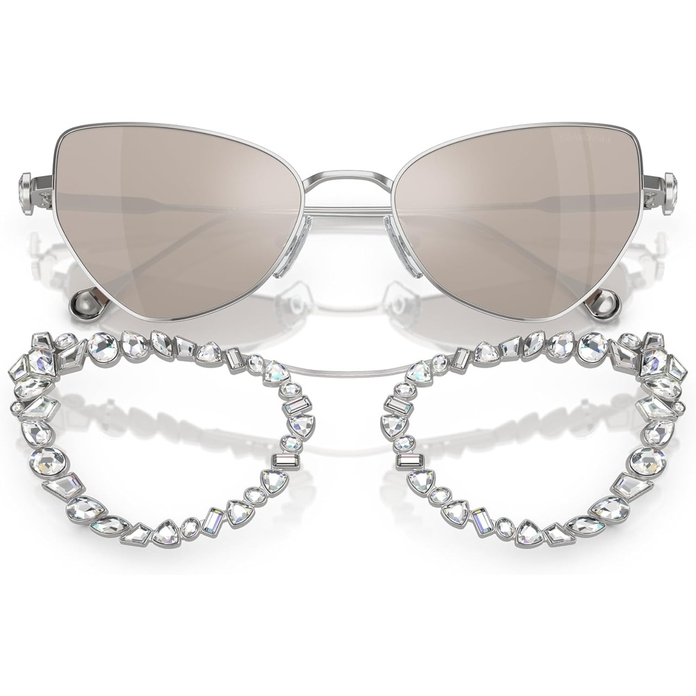 image:imageSwarovski womens Sk 7011 With Crystal Clipon Butterfly SunglassesSilverClear Mirrored Real Platinum