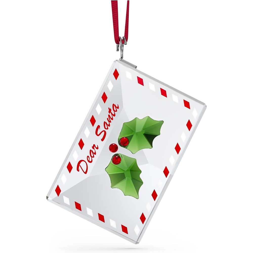 image:imageSwarovskis Holiday Cheers Letter to Santa Hanging Ornament Clear White Red and Green Crystals Part of the Holiday Cheers Collection
