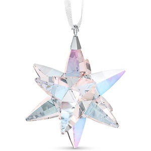 SWAROVSKI Shimmer Star Ornament, Medium, Multicolored Swarovski Crystals on White Satin Ribbon, Part of the Classic Collection(Star Ornament – Medium)