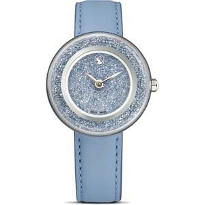 Swarovski Crystalline Lustre Leather Strap Band, Swiss Made, Stainless Steel, Domed Saphire Glass, 33mm, 3,460 Blue Crystals(Blue Leather Band)