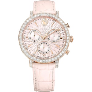 Swarovski Matrix Chrono Watch Leather Strap, Swiss Made, Clear Crystals, Pink, Taupe, Rose-Gold Finish(Pink)