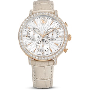 Swarovski Matrix Chrono Watch Leather Strap, Swiss Made, Clear Crystals, Pink, Taupe, Rose-Gold Finish(Taupe)