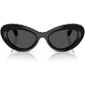 Swarovski Women’s SK6061U Universal Fit Cat Eye Sunglasses,51 mm(Black/Crystal/Dark Grey)