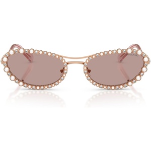 Swarovski womens Sk7044 Oval Sunglasses(Rose Gold/Light Purple Brown)