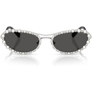 Swarovski womens Sk7044 Oval Sunglasses(Silver/Dark Grey)