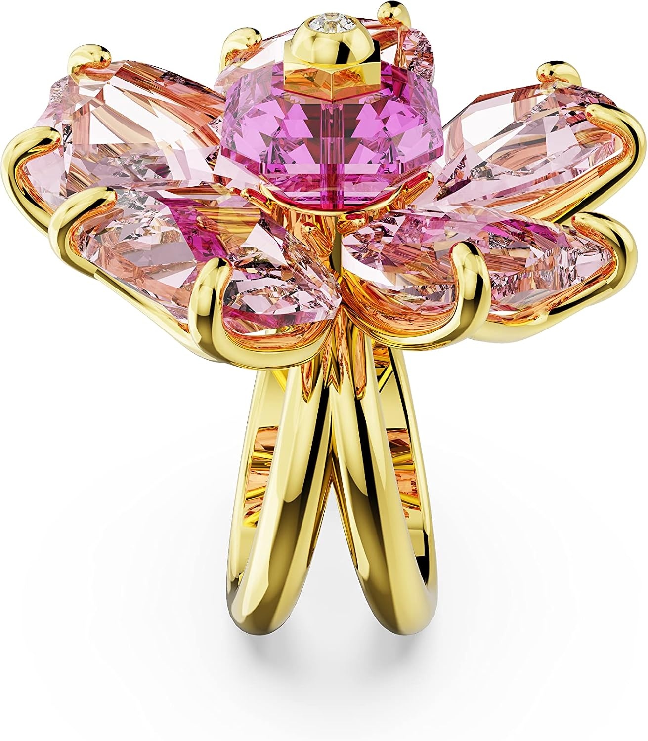 image:imageSWAROVSKI Florere Cocktail Ring Flower Motif with Pink Crystals on a GoldTone Finished Double BandUS Size 7 EU 55