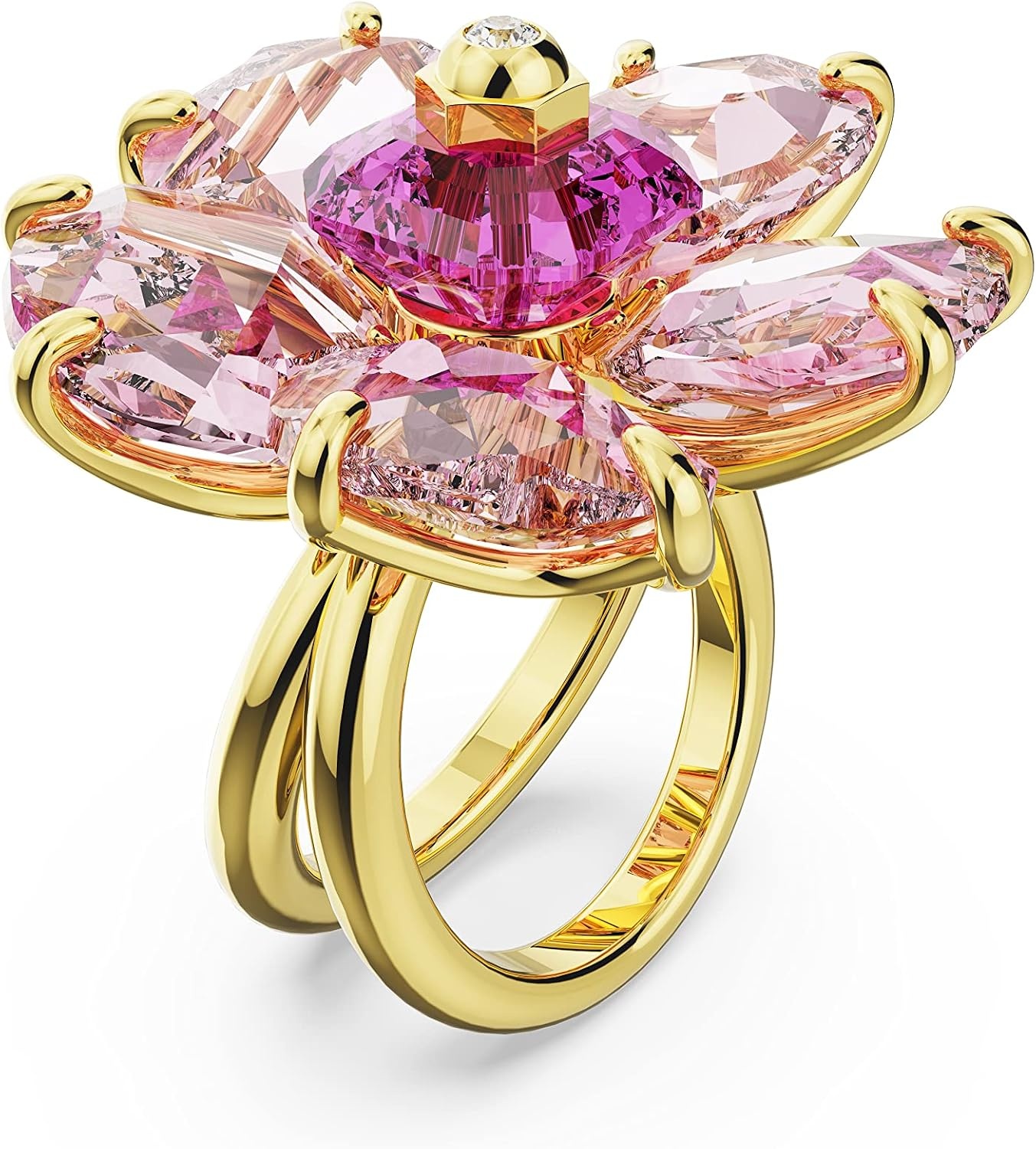 image:imageSWAROVSKI Florere Cocktail Ring Flower Motif with Pink Crystals on a GoldTone Finished Double BandUS Size 7 EU 55