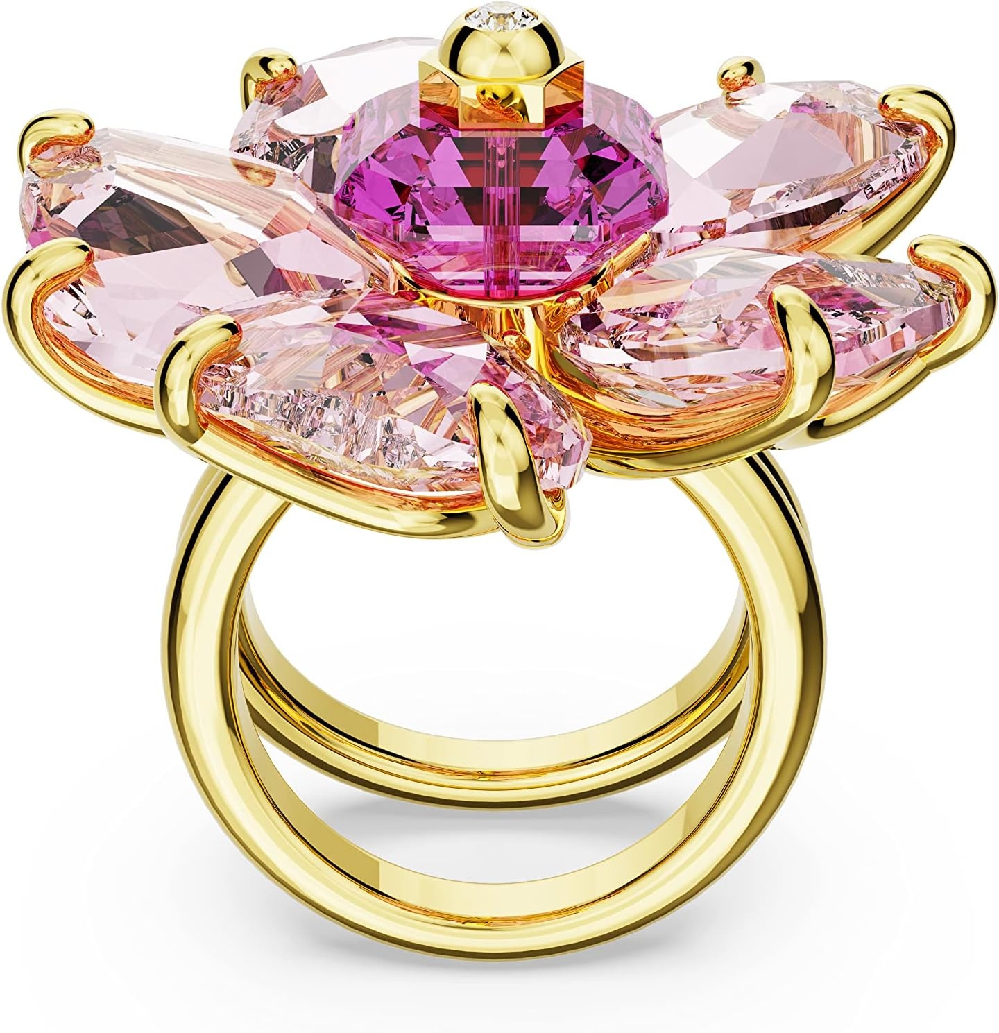 image:imageSWAROVSKI Florere Cocktail Ring Flower Motif with Pink Crystals on a GoldTone Finished Double BandUS Size 7 EU 55