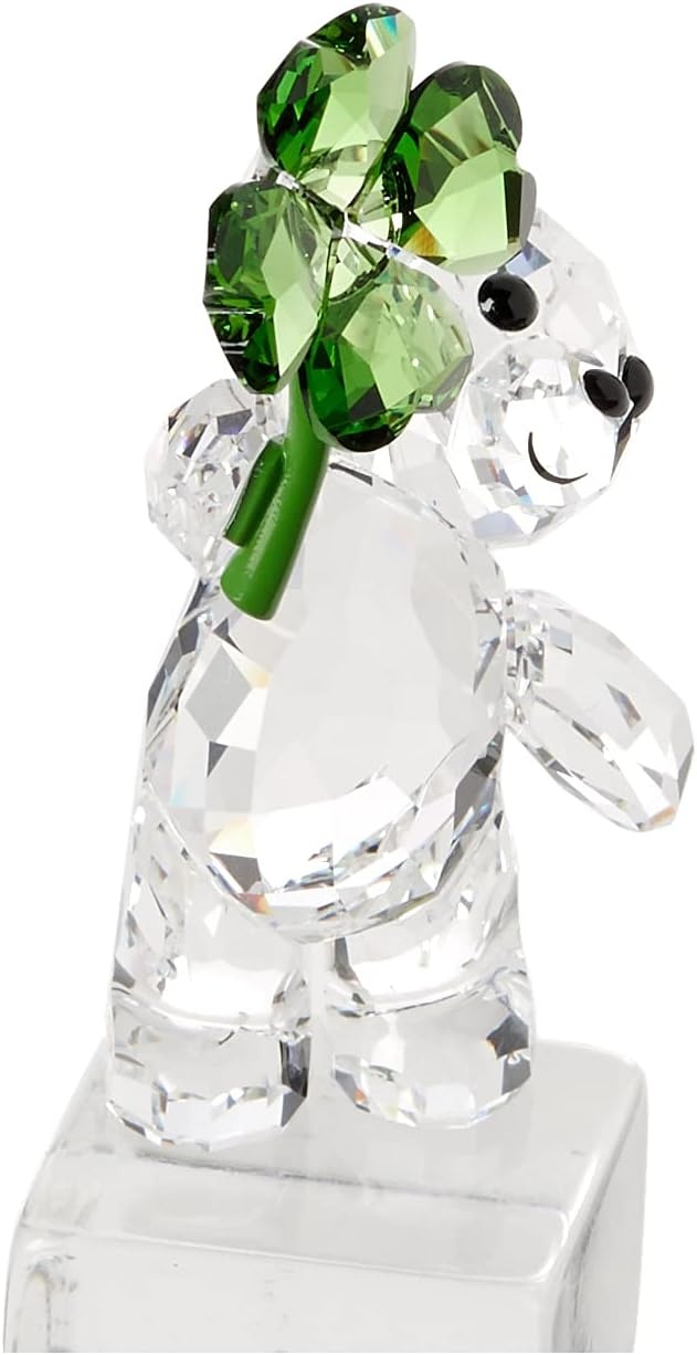 image:imageSWAROVSKI Kris Bears Lucky Charm Figurine Clear Swarovski Crystal with a Green FourLeafed Clover Accent Part of the Swarovski Kris Bears Collection