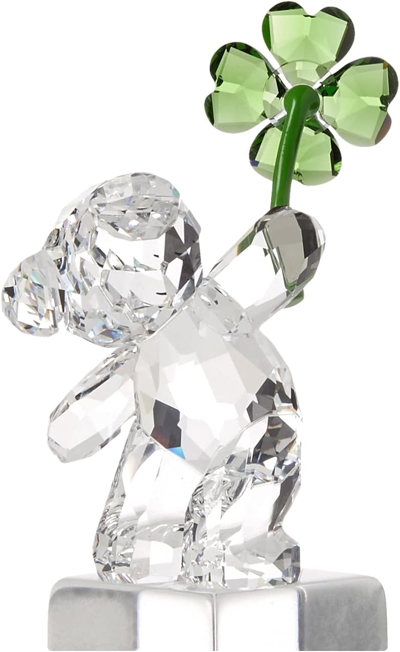 image:imageSWAROVSKI Kris Bears Lucky Charm Figurine Clear Swarovski Crystal with a Green FourLeafed Clover Accent Part of the Swarovski Kris Bears Collection