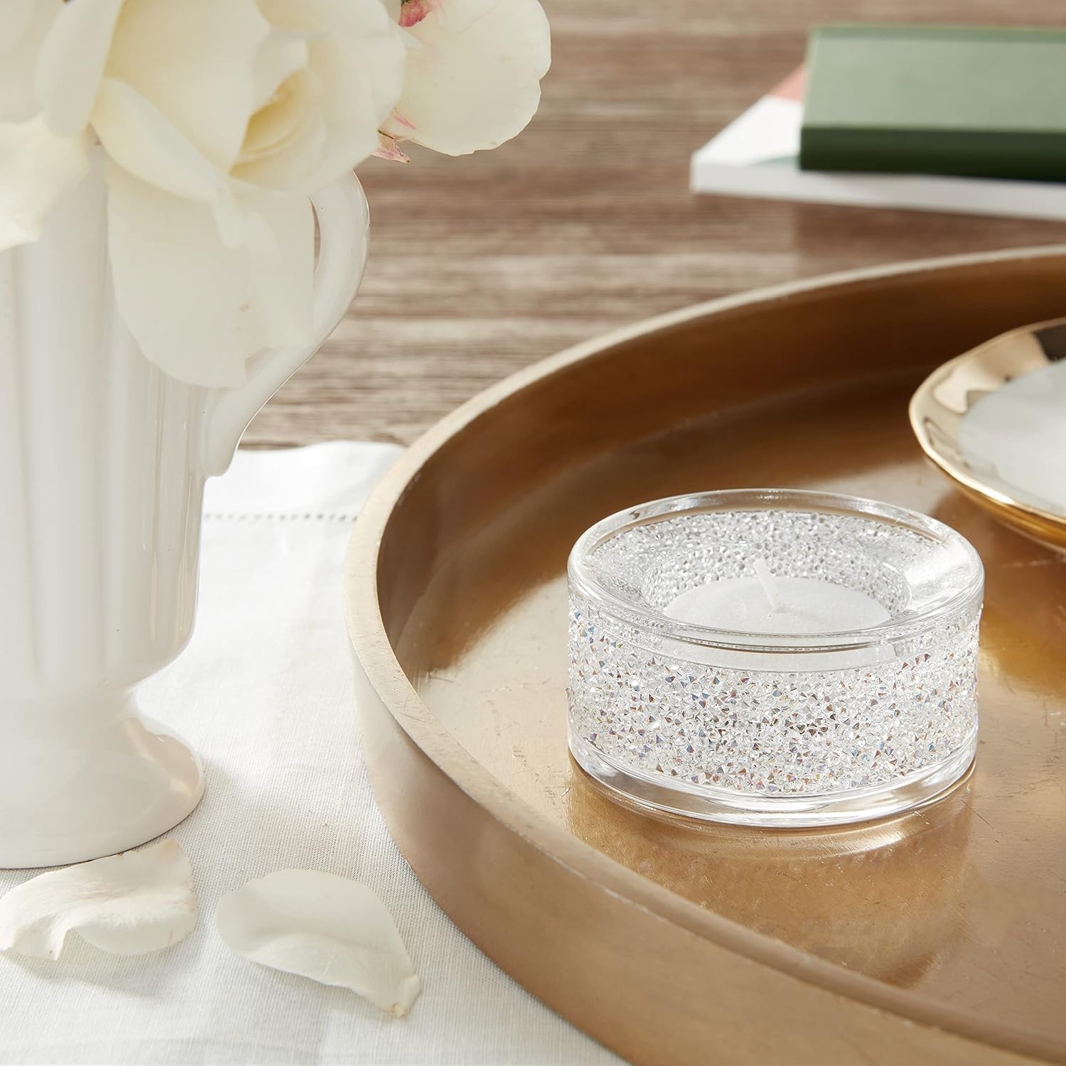 image:imageSWAROVSKI Shimmer Tea Light Holder Candle Holder with Clear Swarovski Crystals Featuring an Aurora Borealis Effect Part of The Swarovski Shimmer Collection