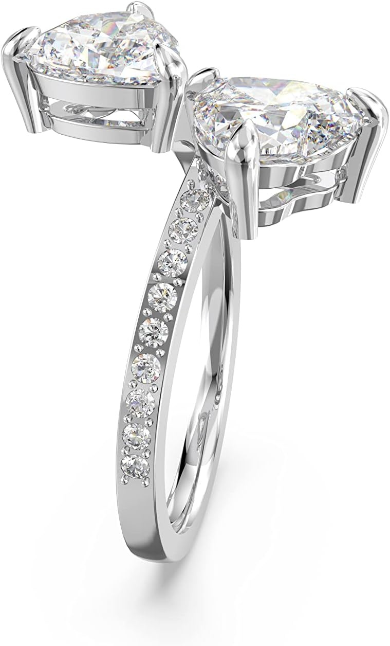 image:imageSwarovski Attract Soul Double Heart Ring Collection Rhodium Finish Clear CrystalsEU 55 US 7