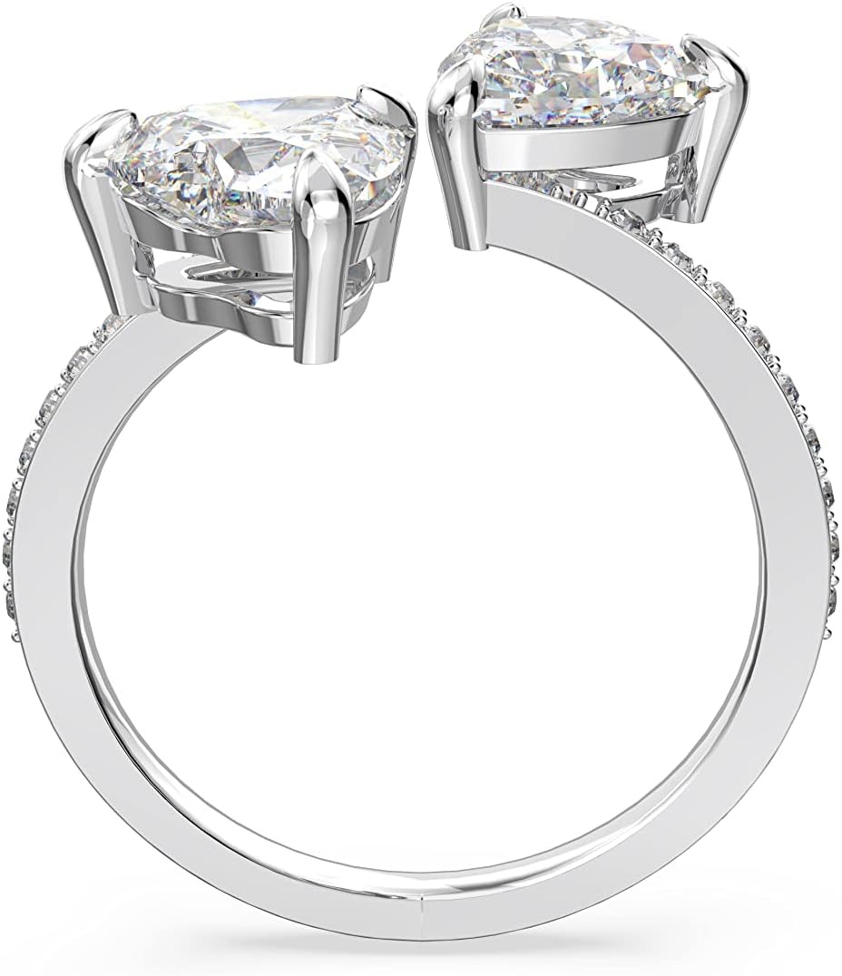 image:imageSwarovski Attract Soul Double Heart Ring Collection Rhodium Finish Clear CrystalsEU 55 US 7