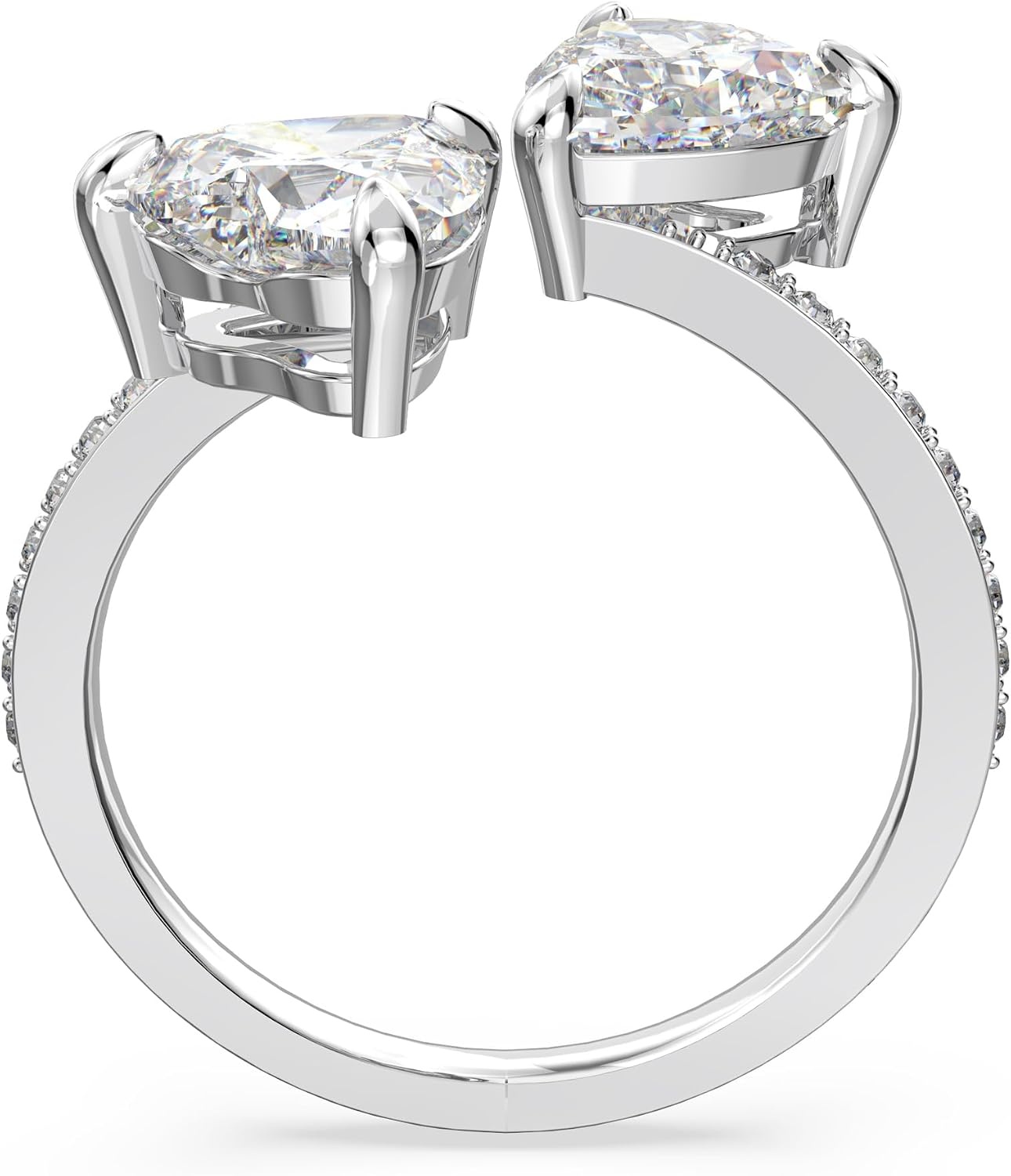 image:imageSwarovski Attract Soul Double Heart Ring Collection Rhodium Finish Clear CrystalsEU 58 US 8