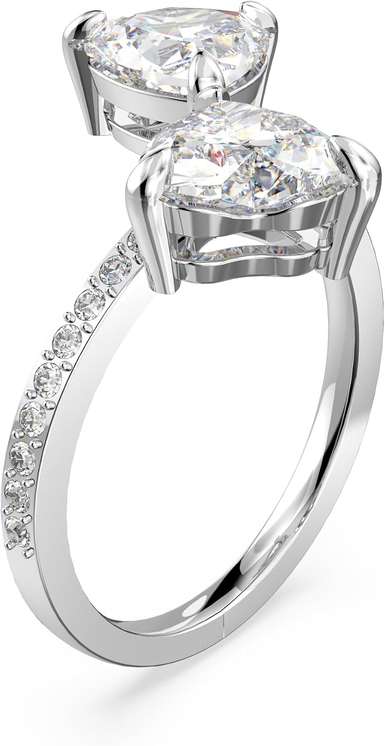 image:imageSwarovski Attract Soul Double Heart Ring Collection Rhodium Finish Clear CrystalsEU 58 US 8